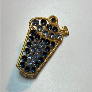 RARE Lisner Vintage Sparkling Gold and Blue Cocktail Shaker Brooch RARE